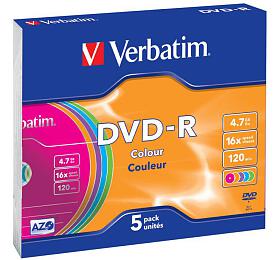 VERBATIM DVD-R 4,7GB/ 16x/ slim colour/ 5pack (43557)