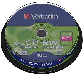 VERBATIM CD-RW80 700MB/ 8-12x/ 80 min/ 10pack/ spindle (43480)