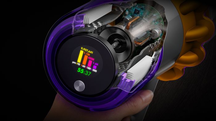 Řez jádrem vysavače s LCD displejem a digitálním motorem