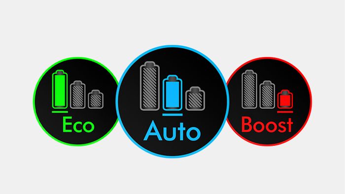 Ikony režimů Eco, Auto a Boost