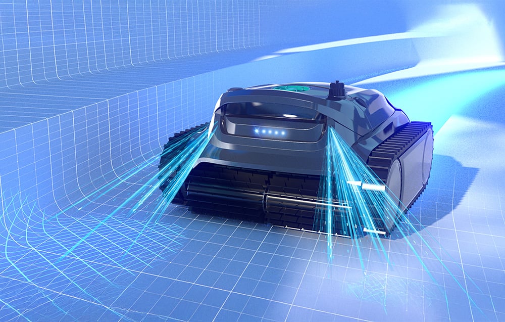 Bazénový robot šplhající po stěně bazénu s grafickou vizualizací trasy